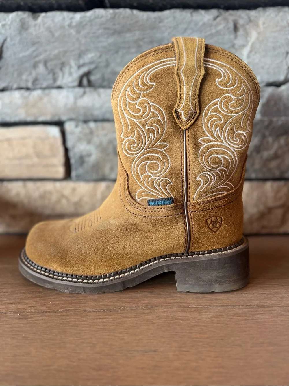 Ariat Men's Suede Western Work Boots in Tan Brown